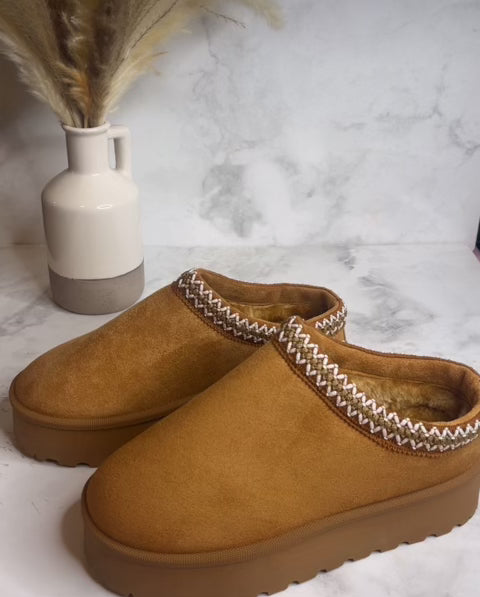 Tan Platform Slippers